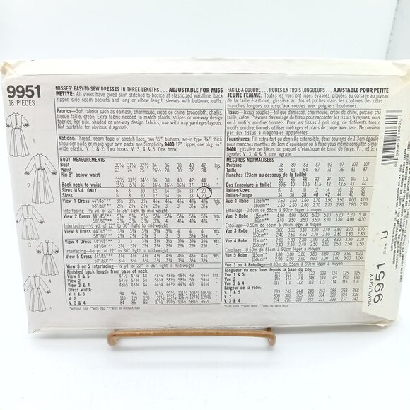 Vintage Simplicity 9951 Sewing Pattern Misses Dresses Size U (16-20) - Picture 2 of 2